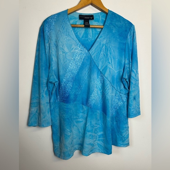 Y2K Venezia 3/4 Sleeve Stretch Blouse top Blue plus 18/20 fairy comfortable - Picture 3 of 10